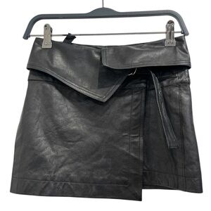Isabel Marant Black Leather Fold-Over Mini Skirt with Waist Tie